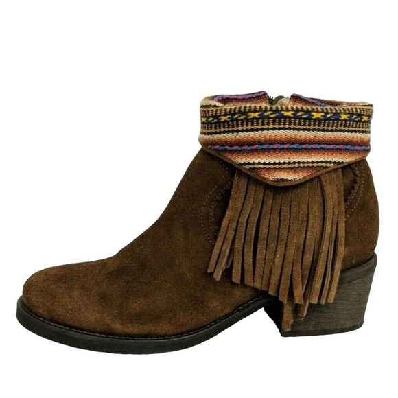 Anthropology Fortress of Inca Fringed Ankle Boots Womens Size 6 Brown Suede Boho - Picture 10 of 12